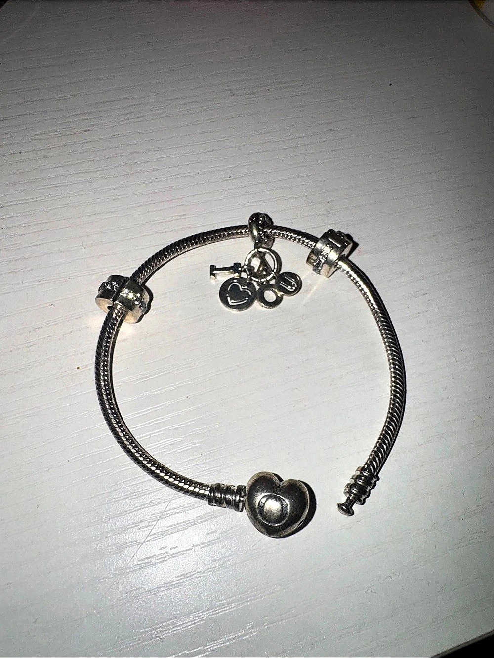 Pandora Moments Heart Clasp Snake Chain Bracelet with Charms